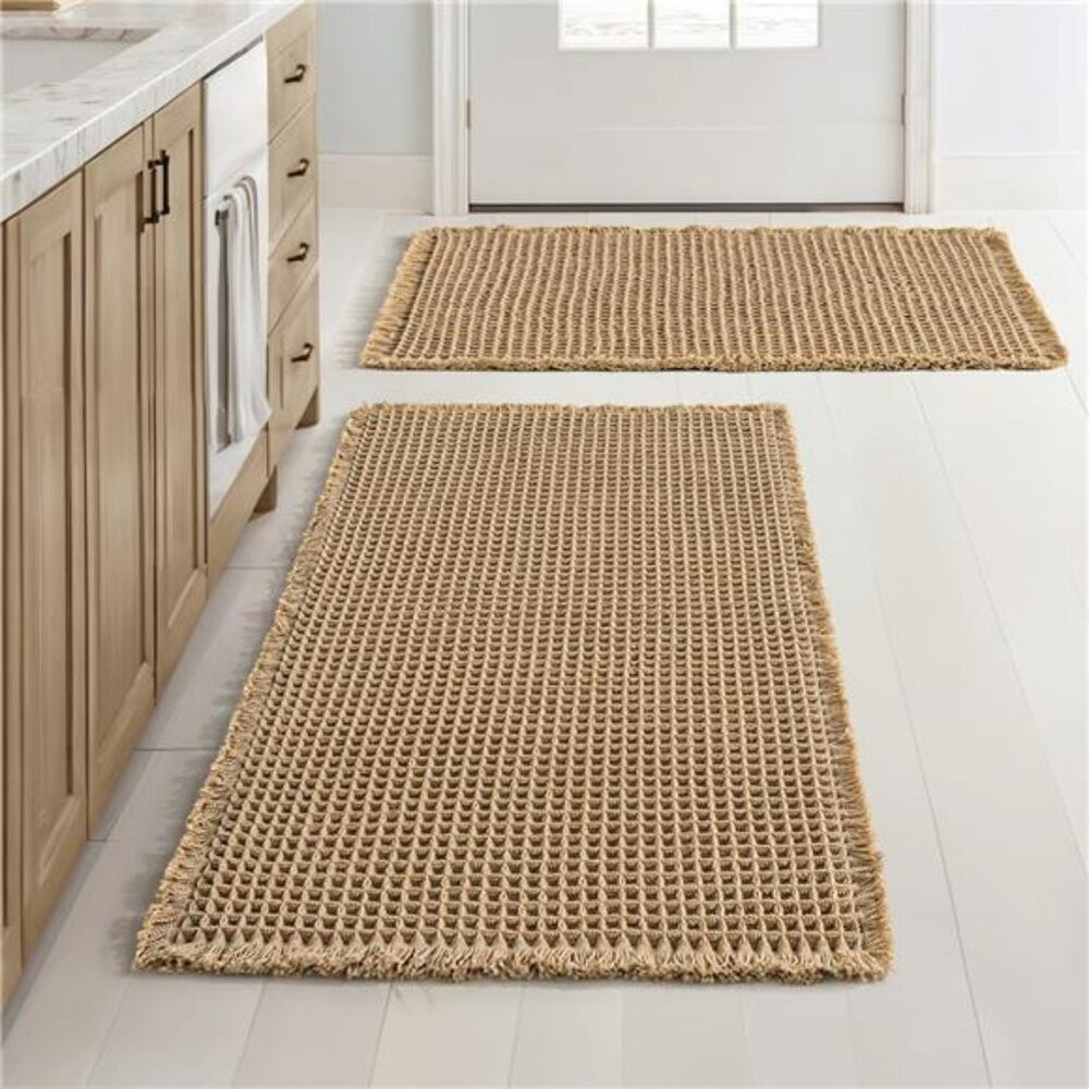 Set of 2 brown waffle bath mats non slip absorbent washable bathroom rugs 18x30